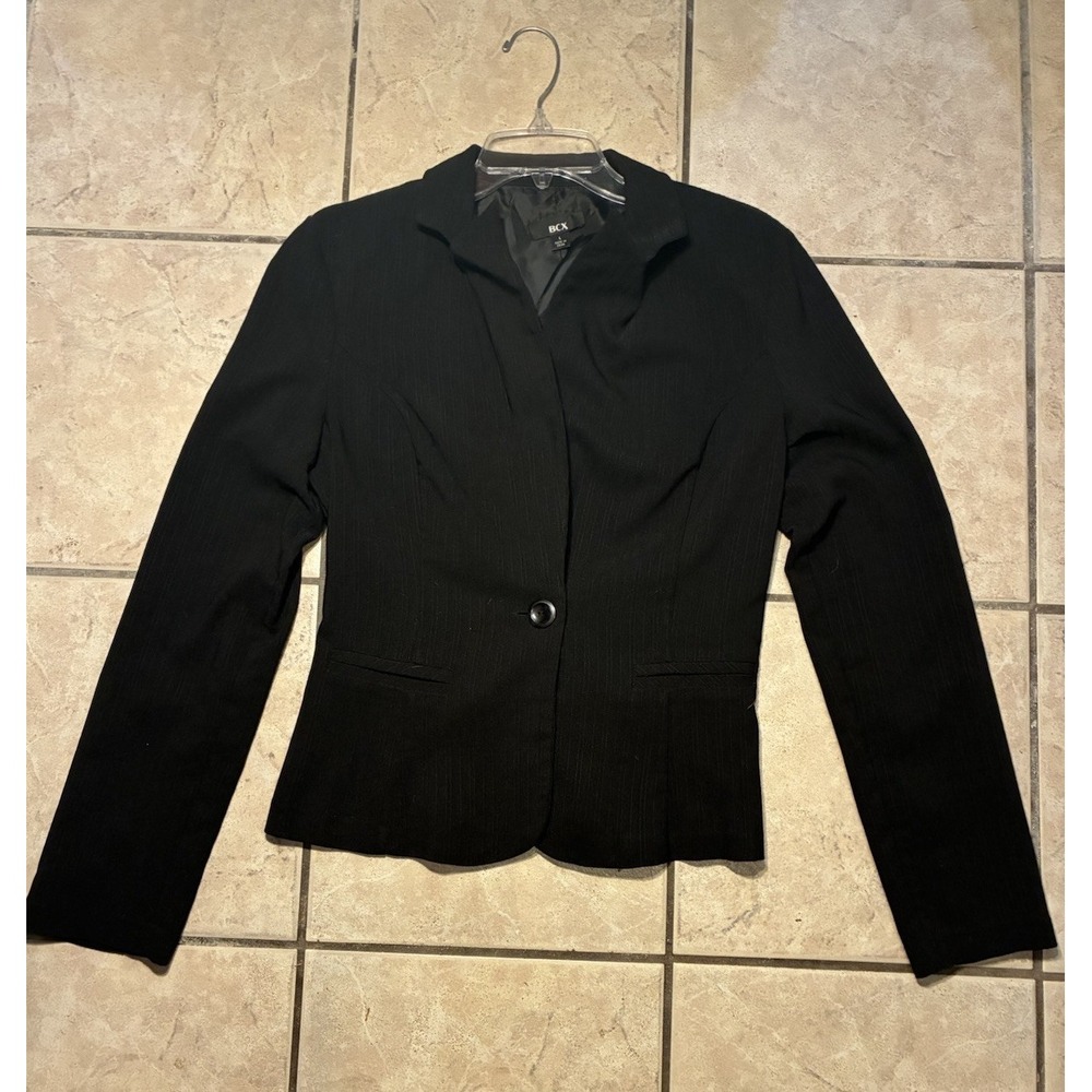 BCX Womens Black Blazer Size Large Single Button Classic Fit Office Work Wear